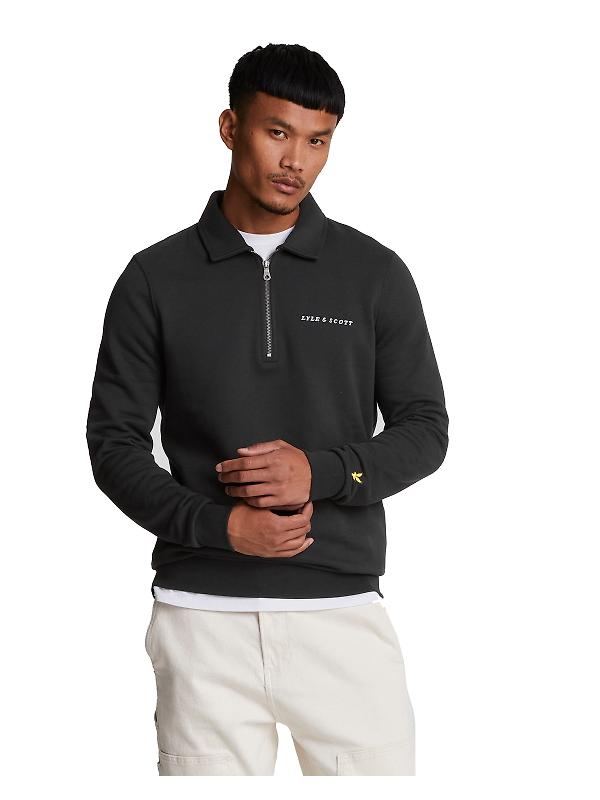 Product image of Lyle & Scott Men's Embroidered Collared 1/4 Zip Jumper - Jet Black/ White