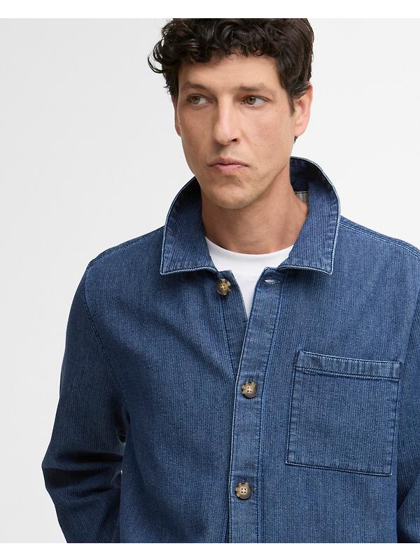 Barbour Men's Aickmen Textured Denim Overshirt - Indigo Image 5