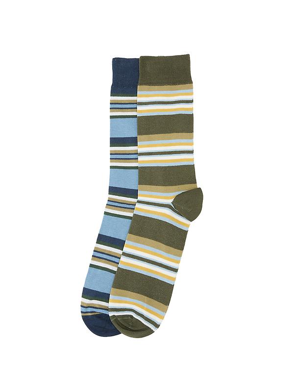Barbour Men's Summer Stripe 2 Pack Socks - Olive/Navy Stripe Product Image