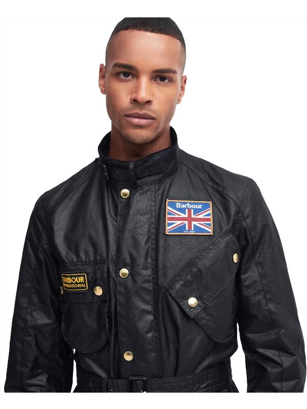 Barbour International Men's Union Jack Wax Jacket - Black Image 4
