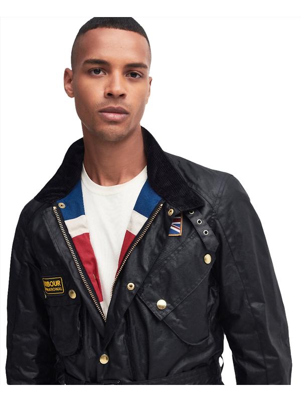 Barbour International Men's Union Jack Wax Jacket - Black Image 5