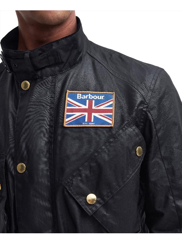 Barbour International Men's Union Jack Wax Jacket - Black Image 7