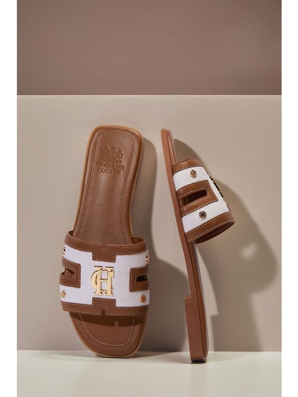 Holland Cooper Women's Monogram Slides - Tan Canvas Image 9