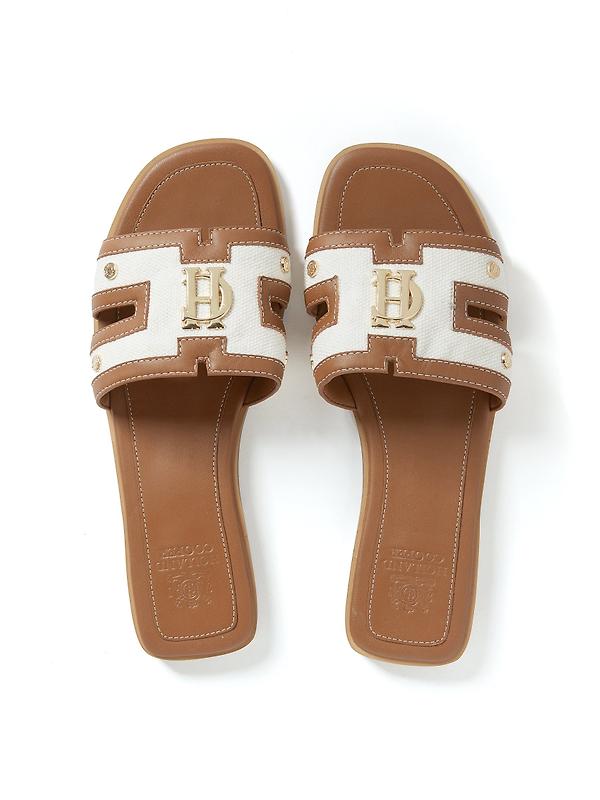 Holland Cooper Women's Monogram Slides - Tan Canvas Image 8
