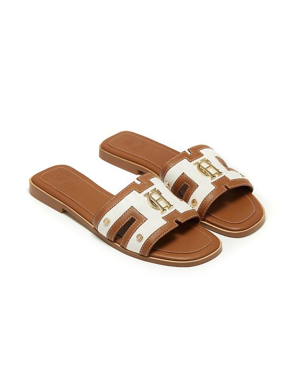 Holland Cooper Women's Monogram Slides - Tan Canvas Image 7