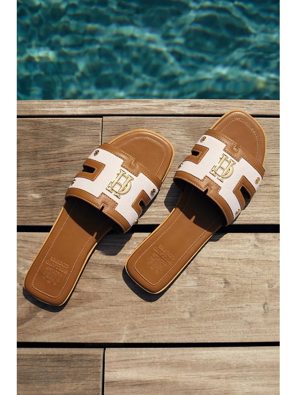 Holland Cooper Women's Monogram Slides - Tan Canvas Image 3
