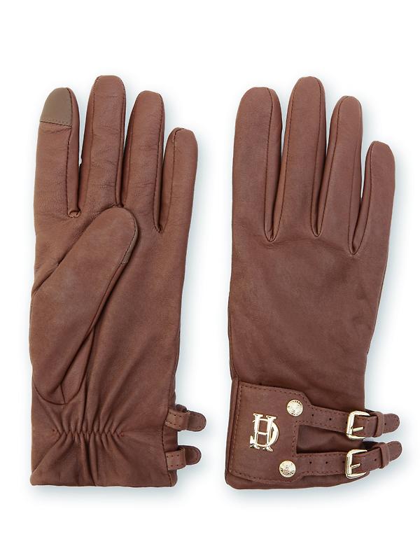 Holland Cooper Women's Monogram Leather Gloves - Tan Product Image