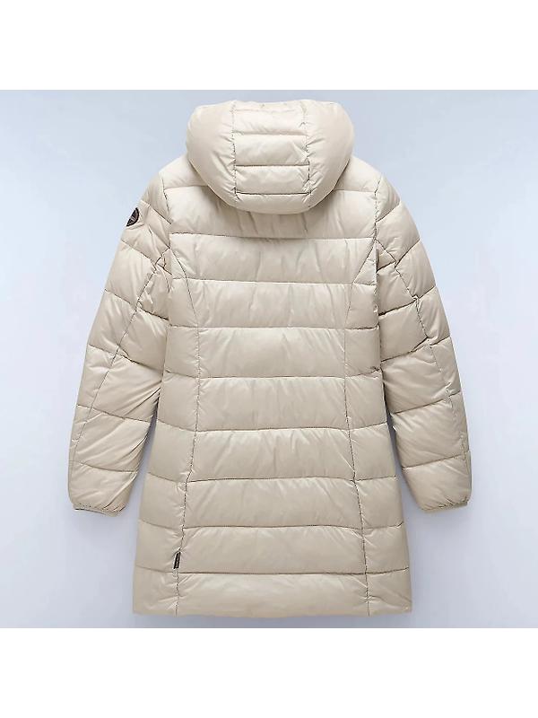 Napapijri Women's Aerons Rise Hooded Long Puffer Jacket - Beige Silver Image 2