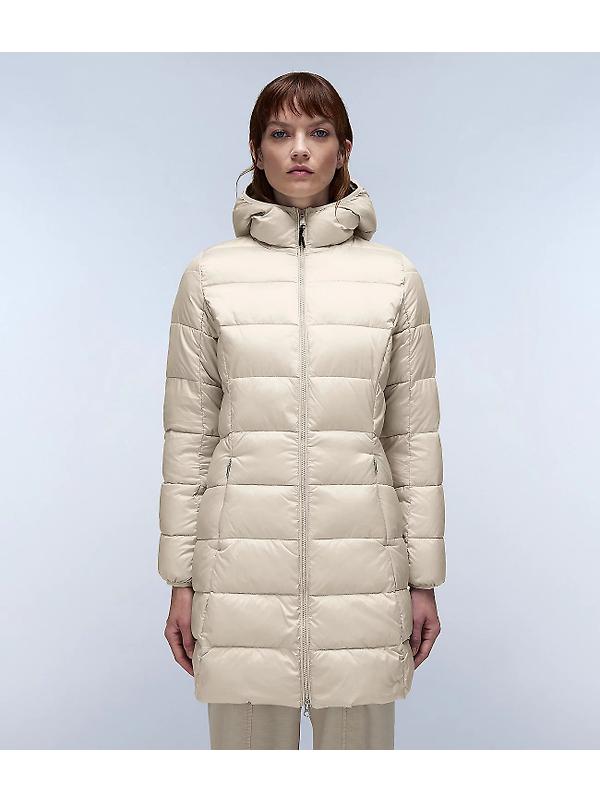 Napapijri Women's Aerons Rise Hooded Long Puffer Jacket - Beige Silver Image 3