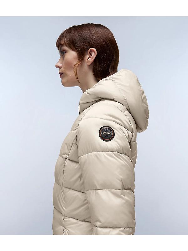 Napapijri Women's Aerons Rise Hooded Long Puffer Jacket - Beige Silver Image 6