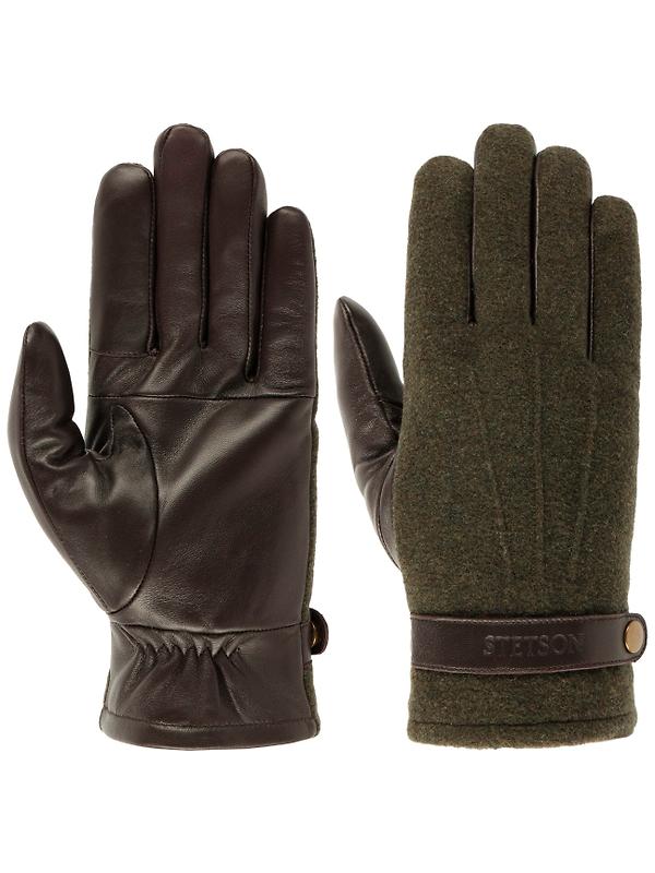 Stetson Sheep Nappa/Wool Conductive Leather Gloves - Brown/Olive Image 1
