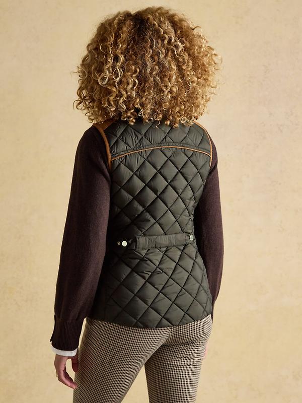 Joules Women's Braemar Luxe Showerproof Diamond Quilted Gilet - Khaki Green Image 3