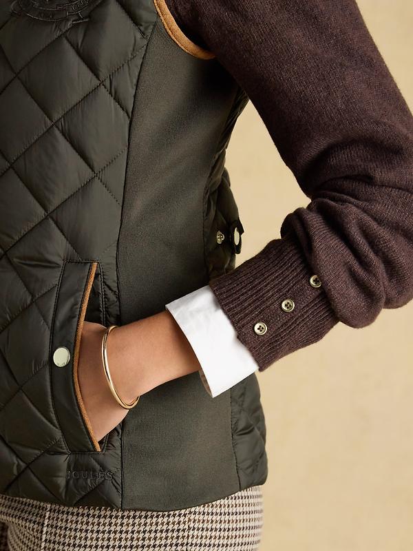 Joules Women's Braemar Luxe Showerproof Diamond Quilted Gilet - Khaki Green Image 5