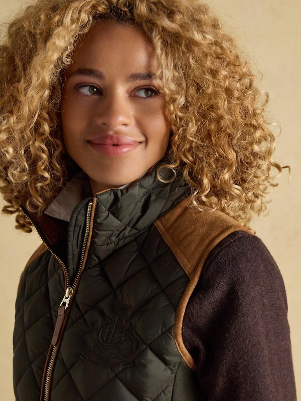 Joules Women's Braemar Luxe Showerproof Diamond Quilted Gilet - Khaki Green Image 9