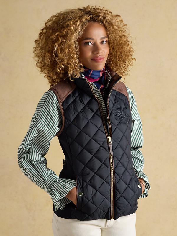 Joules Women's Braemar Luxe Showerproof Diamond Quilted Gilet - Navy Blue Image 2