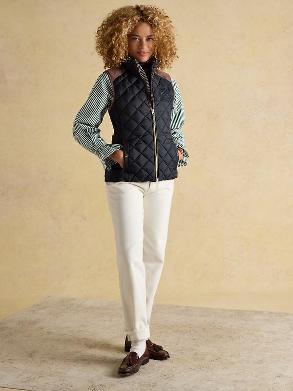 Joules Women's Braemar Luxe Showerproof Diamond Quilted Gilet - Navy Blue Image 4