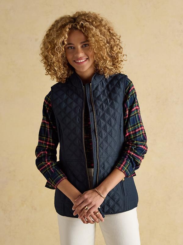 Joules Women's Minx Showerproof Diamond Quilted Gilet - Navy Blue Image 4