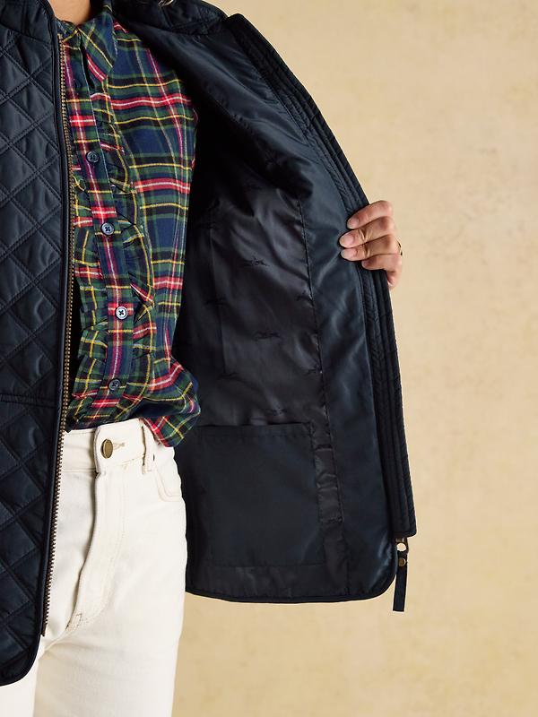 Joules Women's Minx Showerproof Diamond Quilted Gilet - Navy Blue Image 10