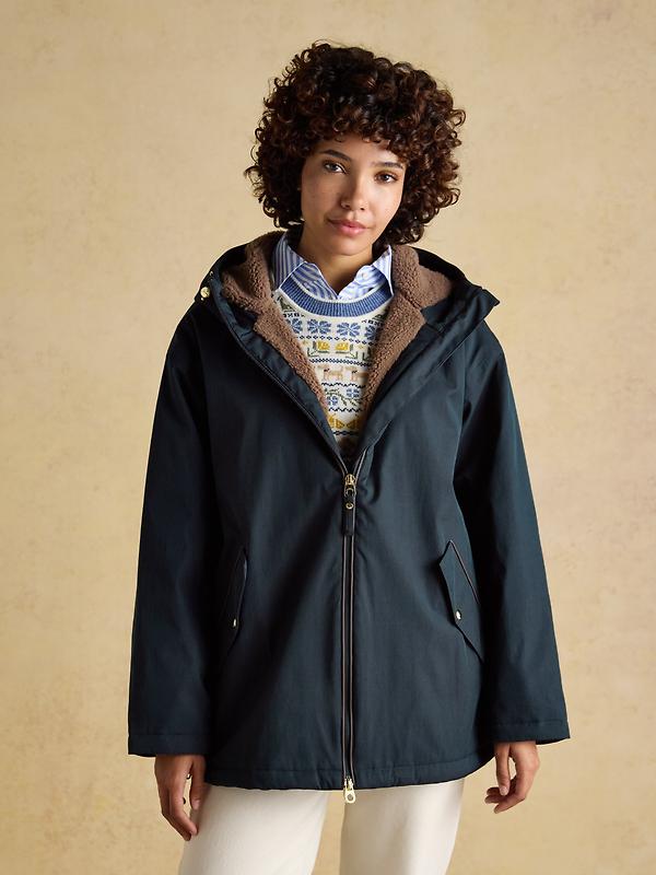 Joules Women's Coverwell Waterproof Fleece Lined Coat - Navy Image 2