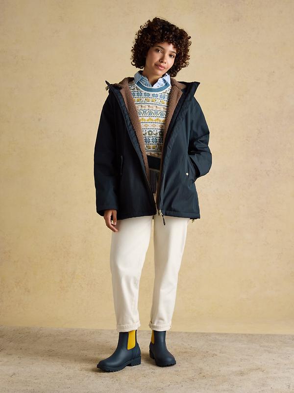 Joules Women's Coverwell Waterproof Fleece Lined Coat - Navy Image 4