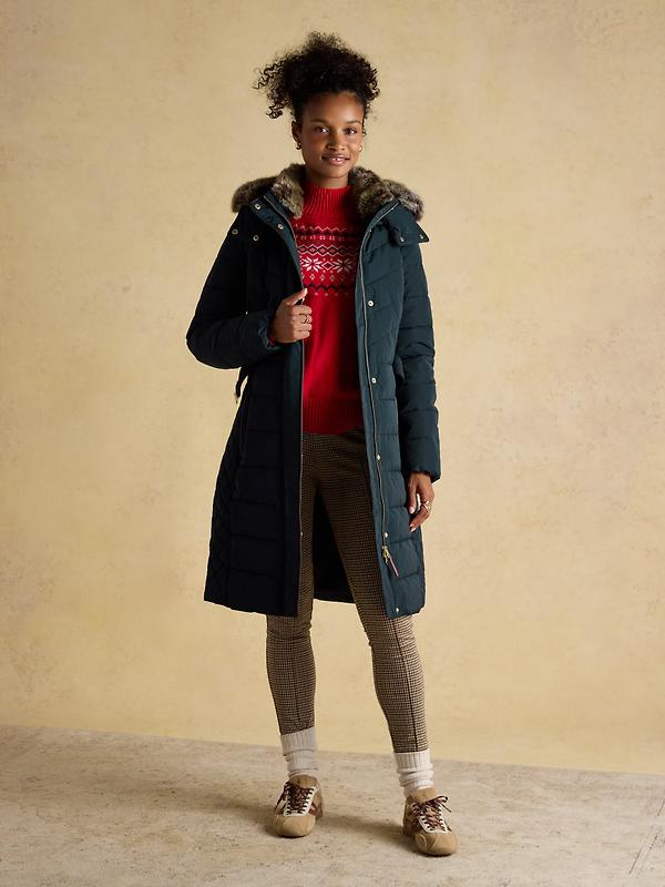 Joules Women's Aspen Long Showerproof Padded Coat - Navy Image 4