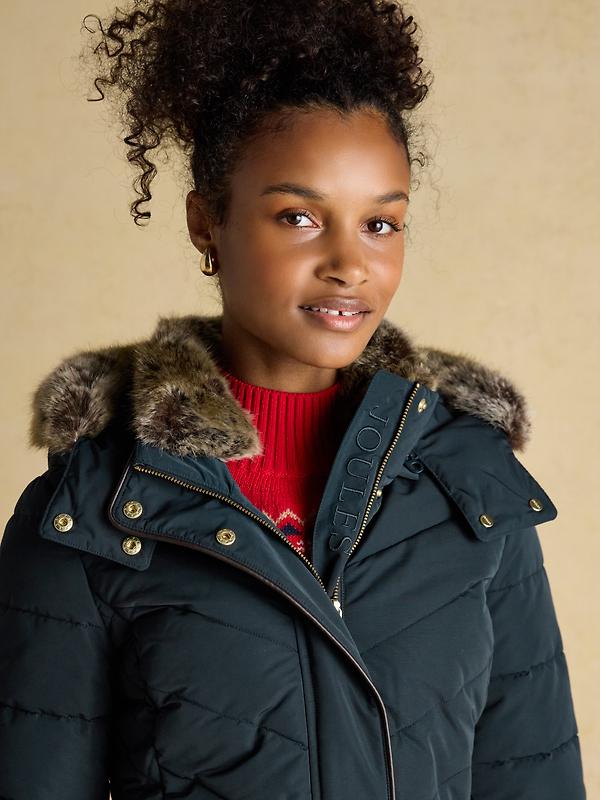 Joules Women's Aspen Long Showerproof Padded Coat - Navy Image 6