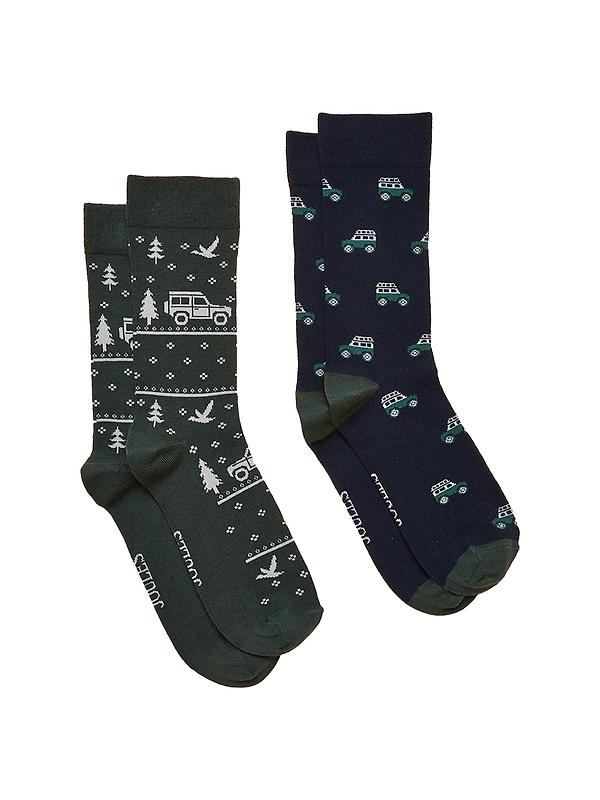 Product image of Joules Men's Kingsbury Socks 2 Pack UK 7-12 - Green/Navy