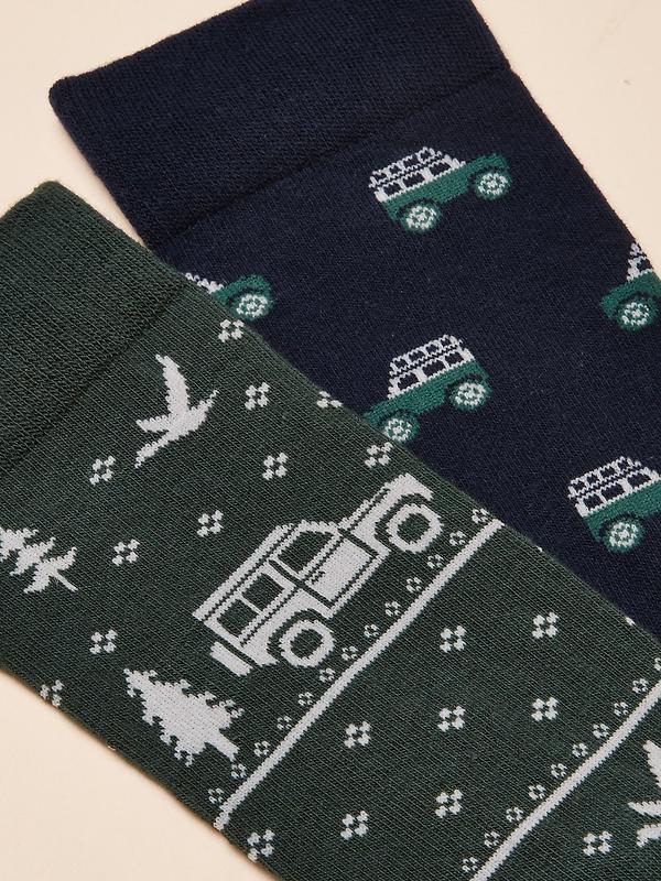 Joules Men's Kingsbury Socks 2 Pack UK 7-12 - Green/Navy Image 2