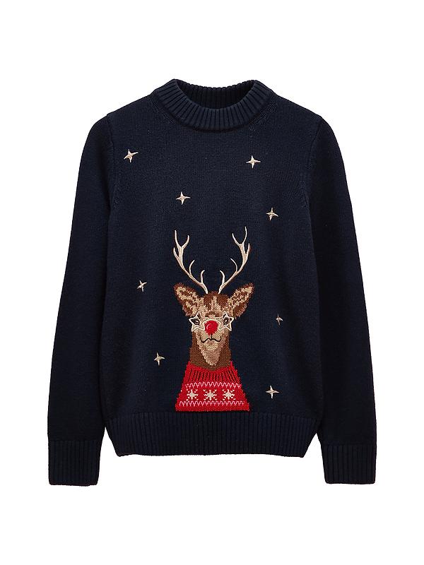 Joules Women's Noelle Reindeer Intarsia Knit Christmas Jumper - Navy Image 1