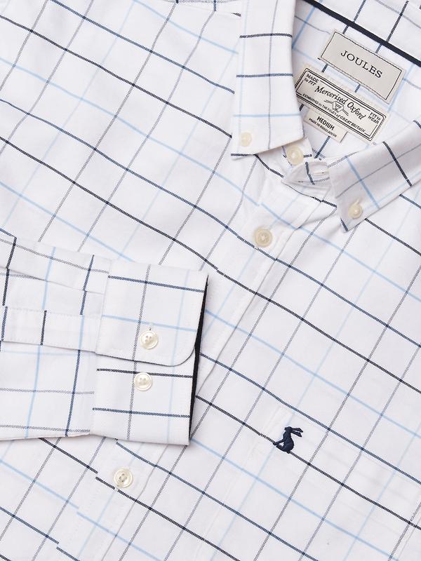 Joules Men's Oxford Classic Fit Long Sleeve Cotton Shirt - White Blue Check Image 11