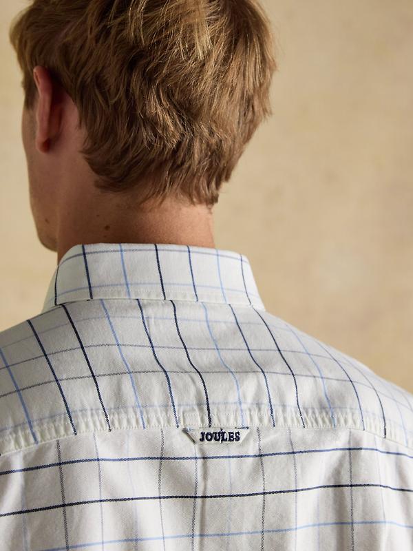 Joules Men's Oxford Classic Fit Long Sleeve Cotton Shirt - White Blue Check Image 9