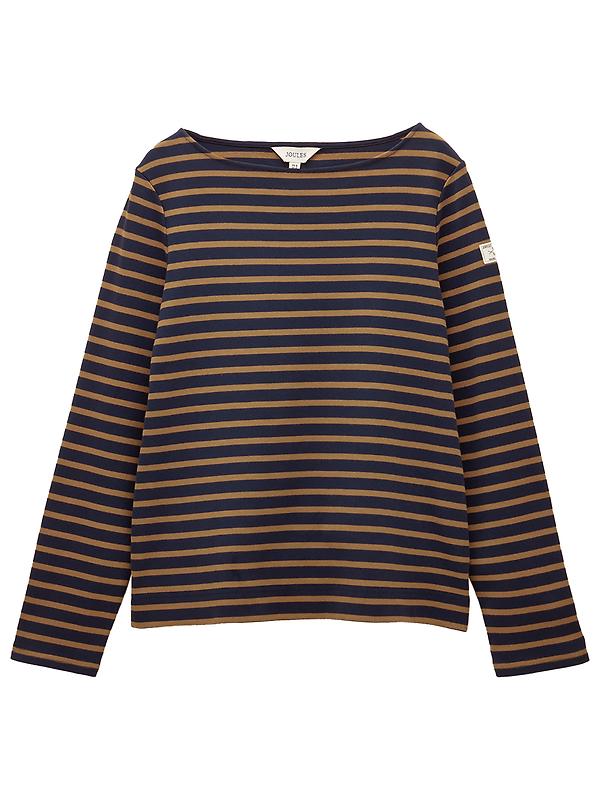 Joules Women's Harbour Boat Neck Long Sleeve Breton Stripe Top - Navy & Tan Image 1