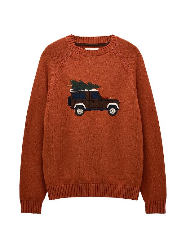 Joules Men's Off-Road Crew Neck Christmas Jumper - Orange Image 1
