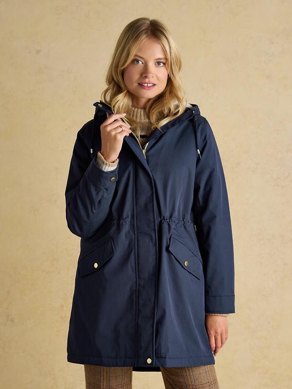 Joules Women's Portwell Cosy Fleece Lined Waterproof Raincoat - Navy Image 2