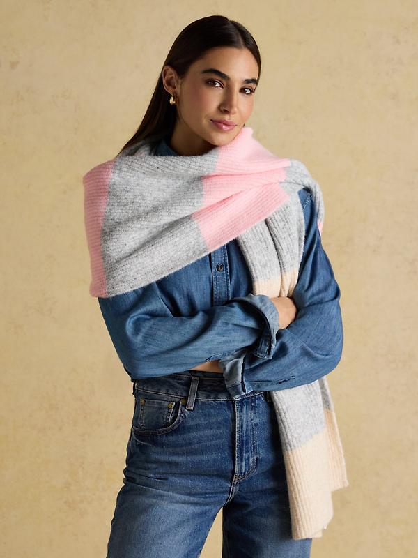 Joules Women's Popley Stripe Scarf - Pink/Grey Image 3