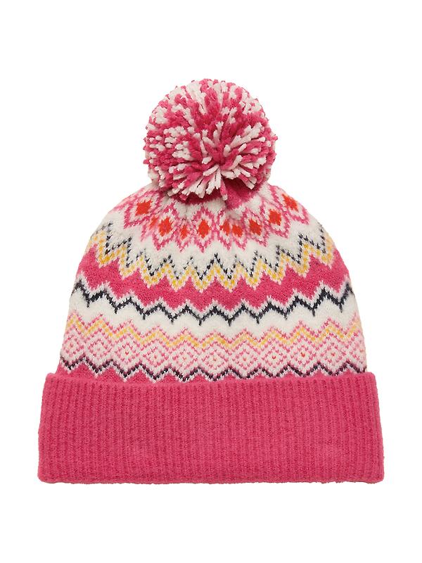 Joules Women's Kara Fairisle Bobble Beanie Hat - Pink Image 1