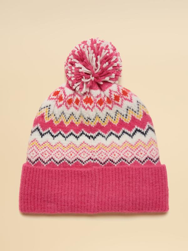 Joules Women's Kara Fairisle Bobble Beanie Hat - Pink Image 2