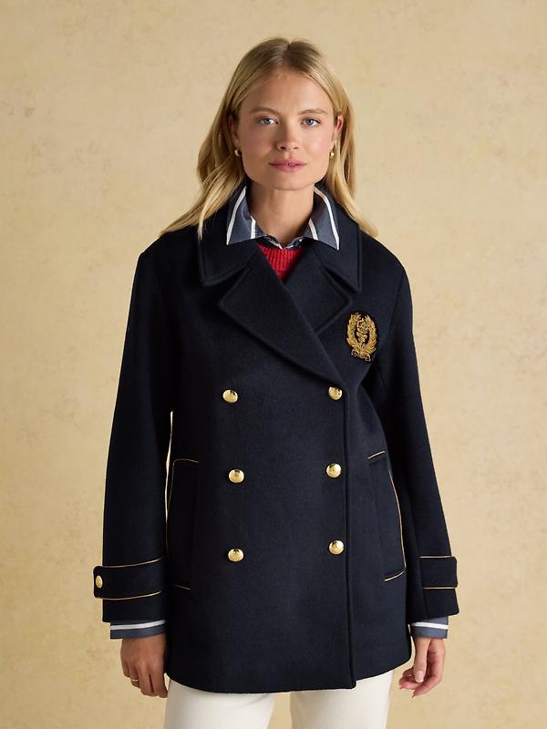 Joules Women's Belchamp Wool Blend Peacoat with Beaded Badge - Navy Image 2