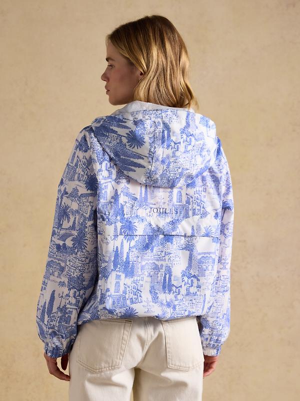 Joules Women's Rainly Waterproof Packable Raincoat with Hood - Cream & Blue Image 3