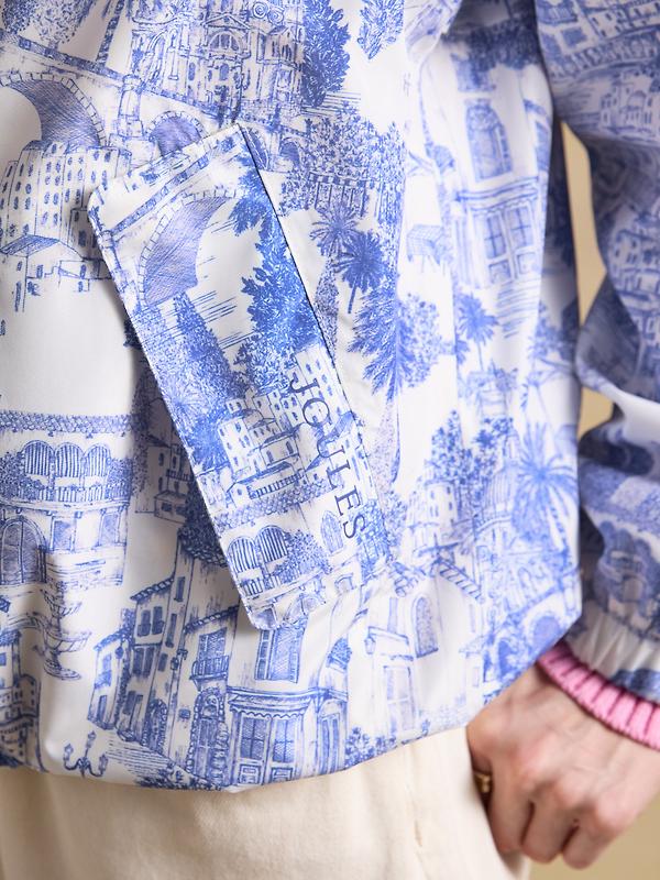 Joules Women's Rainly Waterproof Packable Raincoat with Hood - Cream & Blue Image 11