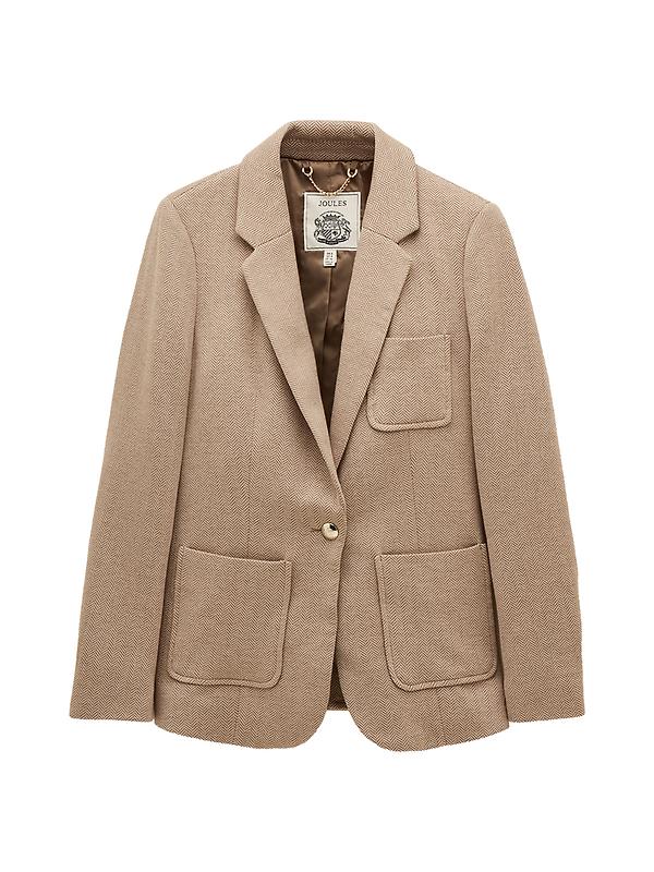 Joules Women's Albury Herringbone Jersey Tweed Blazer - Tan Brown Image 1