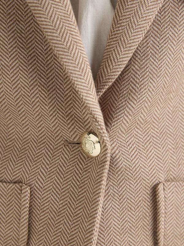 Joules Women's Albury Herringbone Jersey Tweed Blazer - Tan Brown Image 5