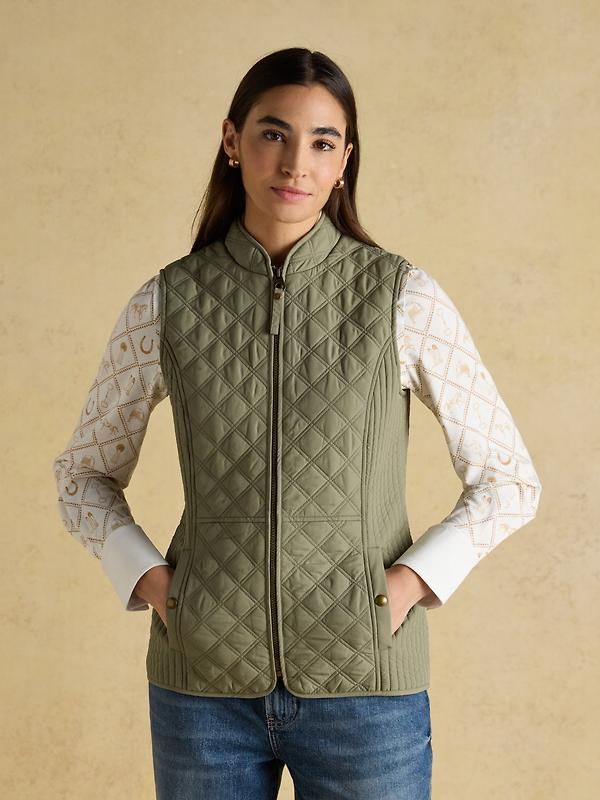Joules Women's Minx Showerproof Diamond Quilted Gilet - Sage Green Image 2