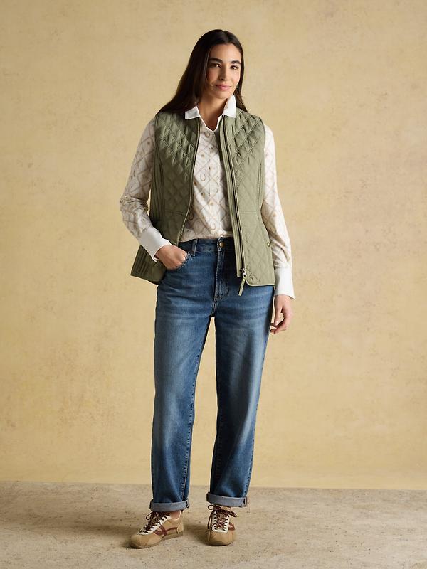 Joules Women's Minx Showerproof Diamond Quilted Gilet - Sage Green Image 4