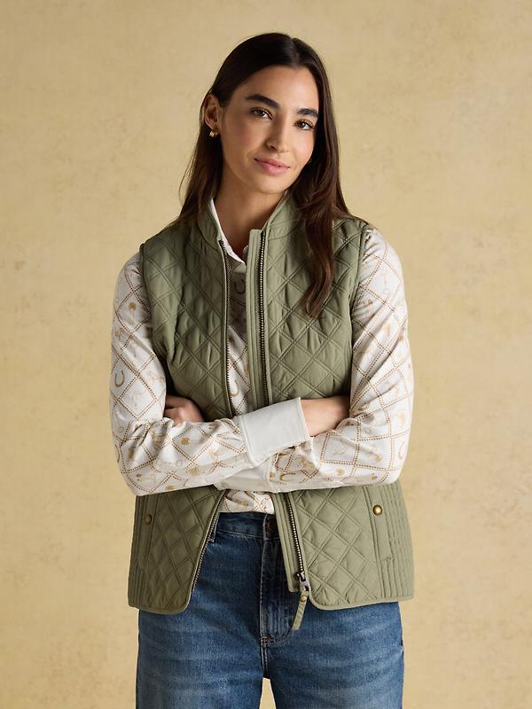 Joules Women's Minx Showerproof Diamond Quilted Gilet - Sage Green Image 8