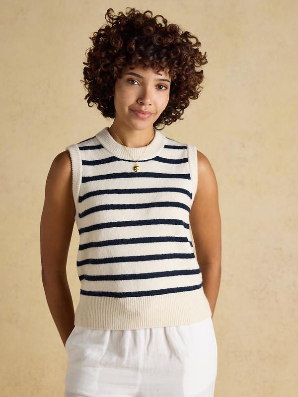 Joules Women's Holly Knitted Vest - Cream & Navy Striped Image 2
