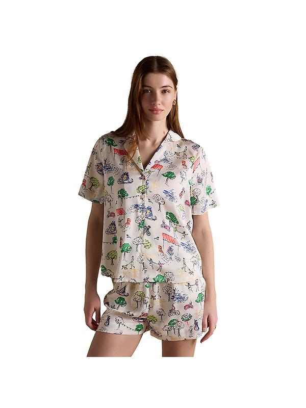 Joules Women's Fiesta Scene Short Satin Pyjama Set - Cream Bistro Image 1