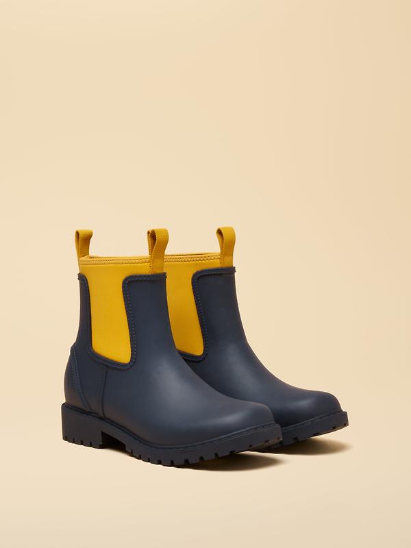 Joules Women's Oakfield Short Neoprene-Lined Wellies - Navy Yellow Image 2