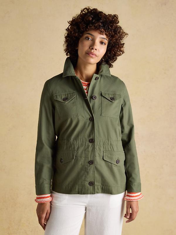 Joules Women's Twyford Lightweight Utility Jacket with Adjustable Waist - Khaki Green Image 2