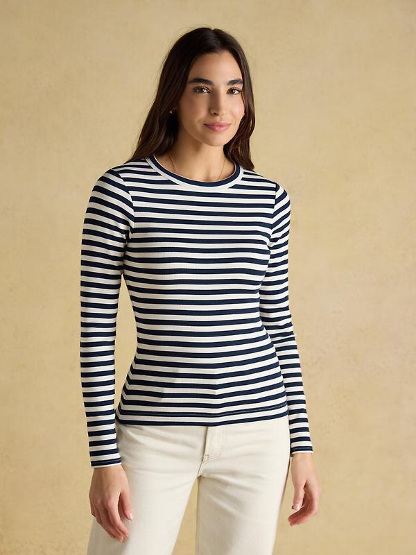 Joules Women's Sophie Long Sleeve Ribbed Fitted Top - Navy Stripe Image 2